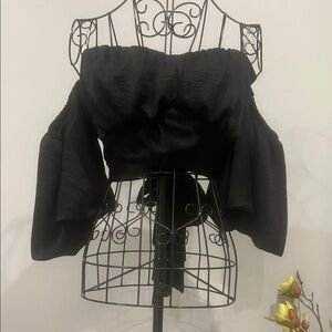 VICI Black Off-Shoulder Puff Sleeve Crop Top – Size Medium